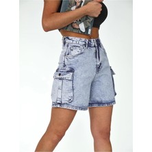 Zeo Basic Kargo Cep ve Pens Detaylı Denim Şort