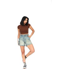 Zeo Basic Tint Wash Denim Mini Şort