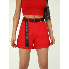 Zeo Basic Duble Paça Siyah Kemerli Şort