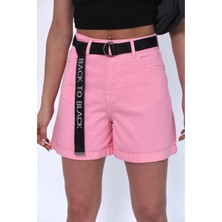 Zeo Basic Duble Paça Pembe Kemerli Şort