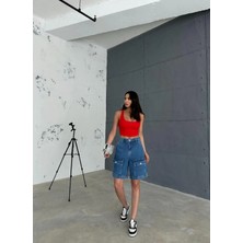 Zeo Basic Kargo Cepli Bermuda Şort