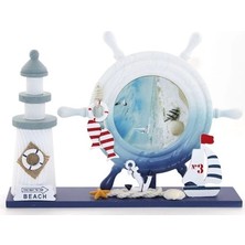 Pileli Store Ahşap Marin Deniz Feneri Dümenli Çerceve Model 1