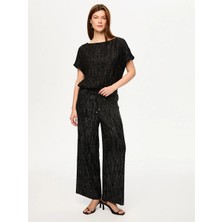 Faik Sönmez Kendinden Simli Dokulu Örme Wide Leg Fit Pantolon S26PNT026