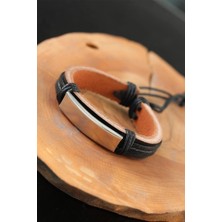 Inure Jewelry Çelik Aksesuarlı Siyah Renk Deri Erkek Bileklik