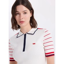 Jeep Kırık Beyaz Kadın Çizgili Normal Triko Kazak J5SL-KZK7877