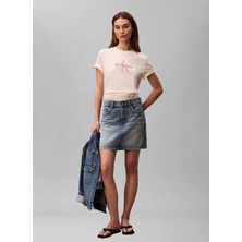 Calvin Klein Jeans Krem Kadın Standart Logo Baskılı T-Shirt Hero Ss Classıc Monologo Cneck T