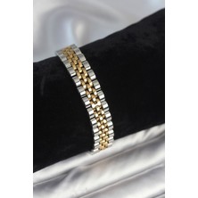 Inure Jewelry 316L Çelik 12 mm Kalınlıkta Gold ve Gümüş Renkli Erkek Bileklik
