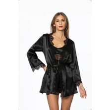 Pierre Cardin Saten 3lü Kimono Şort Takımı 2490 Siyah