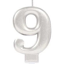 Pileli Store 9 Rakamı Mum Gümüş Renk
