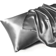 Pileli Store 2’li  Ipek Dokulu Saten Yastık Kılıfı 50X70 – Koyu Gri – Mikrosaten, Saç ve Cilt Dostu