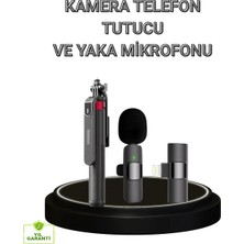 Pileli Store Vlog ve Canlı Yayın Için Çift Yaka Mikrofonu ve Tripodlu Selfie Çubuğu Seti