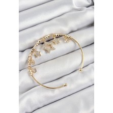 Solenya Pirinç Zirkon Taşlı Yıldız Model Gold Renk Charm Bileklik