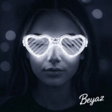 Eco Port Beyaz LED Işıklı Kalp Gözlük – 3 Modlu Parti  Glow Gözlüğü