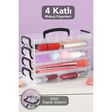Meleni Home 4'lü Kapaklı Makyaj Organizer - Şeffaf Modüler Takı Toka Aksesuar Düzenleyici Kilitli Kutu