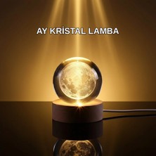 Pileli Store 3D Lazer Işlemeli Ay Küresi Ahşap Standlı USB Bağlantılı Dekoratif Lamba