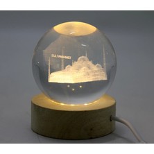 Eco Port 3D Kristal Cam Küre Ahşap Soketli Istanbul Temalı LED Lamba AALK2574