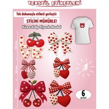 Agg Reklam Ütü ile Yapışan Kıyafet Etiketi Kiraz Kalp Fiyonk Temalı 6lı Set