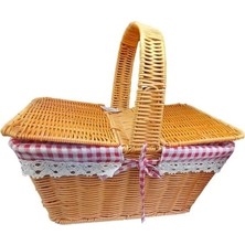 Pileli Store Kapaklı Hasır Piknik Sepeti