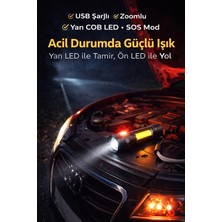 Pileli Store USB Şarjlı Zoomlu Mini El Feneri Q5 Güçlü Işık Yan Cob LED Sos Mod Kutulu Acil Durum Işığ�