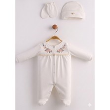 Lenna Baby Yenidoğan Kız Bebek Hastane Çıkışı 3'lü Set Çiçek Nakışlı Pamuklu Tulum Takımı