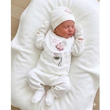 Lenna Baby Yenidoğan Kız Bebek Hastane Çıkışı 5'li Set Çiçek Nakışlı Pamuklu Bebek Takım