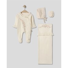 Lenna Baby Naturel Detaylı 4'lü Yenidoğan Kız Bebek Hastane Çıkışı %100 Pamuk