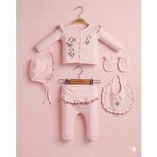 Lenna Baby Yenidoğan Kız Bebek Hastane Çıkışı 5'li Set Gül Nakışlı Pamuklu Bebek Takımı Pembe