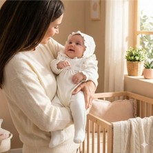 Lenna Baby Jakarlı Fırfırlı Tulum Yenidoğan Hastane Çıkışı %100 Pamuk