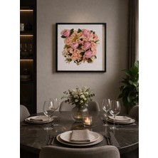 Deslorsque 50X50 cm Lüks Aranjman 3D Çiçek Tablo - Siyah Çerçeveli Premium Duvar Sanatı Solmayan Çiçek