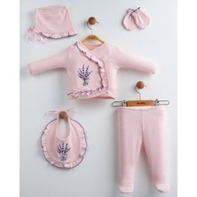 Lenna Baby Yenidoğan Kız Bebek Hastane Çıkışı 5'li Set Lavanta Nakışlı Pamuklu Bebek Takımı