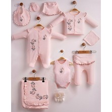 Lenna Baby %100 Pamuk 10'lu Yenidoğan Kız Bebek Hastane Çıkışı Seti Nakışlı Pembe Bebek Hastane Seti