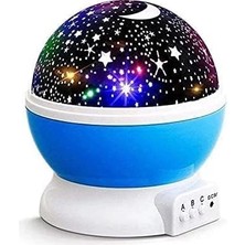 Pileli Store Mavi Dönen Renkli Ay Yıldızlı Gökyüzü Yansıtmalı Projeksiyon Gece Lambası Çocuk Bebek Par