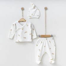 Lenna Baby Zeytin Baskılı 3'lü Hastane Çıkışı Unisex Kendinden Eldivenli %100 Pamuk Uyku & Günlük Tulum
