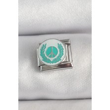 Inure Jewelry 316L Çelik Gümüş Renk Beyaz Mavi Barış İşareti İşlemeli Nomination Charm