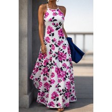 Barış Beauty Kadın Omuzlardan Açık Ip Askılı Desenli Uzun Süprem Elbise