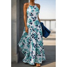 Barış Beauty Kadın Omuzlardan Açık Ip Askılı Desenli Uzun Süprem Elbise