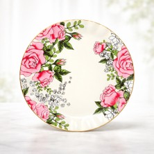 Gerçek Altın Yaldızlı Gül Desenli 26 cm Servis Tabağı Tekli Şık Sunum Pasta Tatlı Tabak 1 Adet Sudedi Home