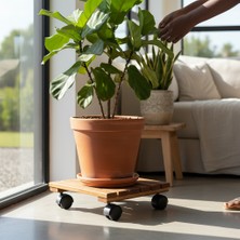 Afro Garden Masif Teak Saksı Altlığı 30X30 cm - Kilitli Tekerlekli