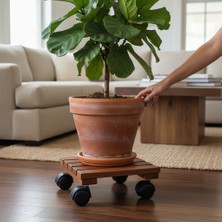 Afro Garden Masif Teak Saksı Altlığı 25X25 cm - Tekerlekli