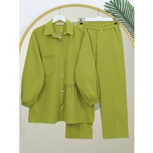 Modamorfo Inci Detaylı Çıtçıtlı Yıkamalı Pamuk Gabardin Takım -F.yeşili