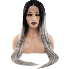 Esplendor Fiber Sen Düz Uzun Tül Peruk / Siyah Gri Ombreli