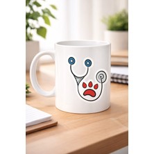 Karahanbey Veteriner Temalı Porselen Kupa Model 178 – Patili Stetoskop Tasarımlı Kahve Kupası – Veterinerlere