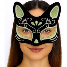 Esplendor Siyah Renk Süet Kaplama Üzeri Gümüş Yeşil Simli Kedi Maskesi 17X14 cm