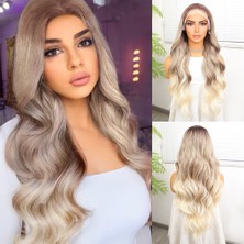 Esplendor Kumral Platin Ombre ve Röfleli Fiber Sen Geniş Dalgalı Tül Peruk