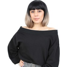 Esplendor Kısa Küt Perçemli Fiber Sen Peruk / Siyah / Küllü Bebek Sarı Ombreli