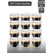 Jet's Home 12'li Kahve Bardağı Seti Çift Cidarlı Cappuccino Bardağı 250 ml