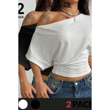 Tarz Cool Kadın Büzgülü Detaylı Kayık Yaka Basic T-Shirt Günlük Bluz