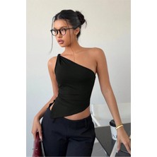 Tarz Cool Kadın Tek Omuz Bluz Asimetrik Kesim Likralı Crop Şık ve Modern Tasarım