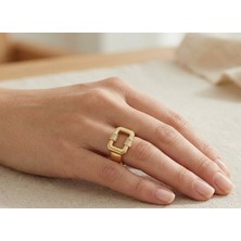 Jurome Işıltılı Dikdörtgen Detaylı Yüzük