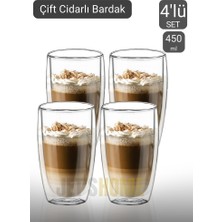 Jet's Home 4’lü Set Büyük Latte Bardağı Cappuccino Bardağı Çift Cidarlı Bardak Americano Bardağı 450 ml